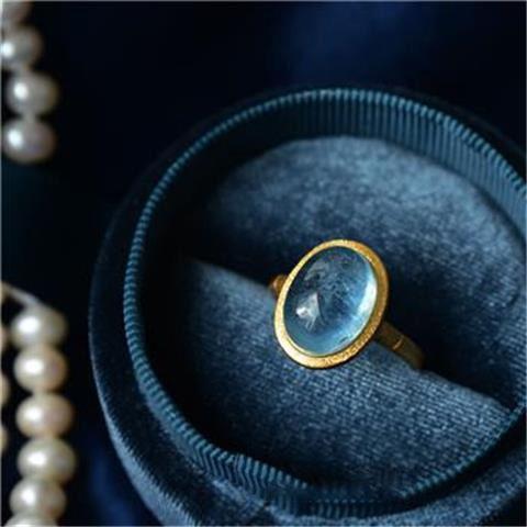 Natural Aquamarine Gold Plated Crystal Stone Ring