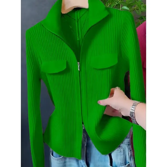Polo Collar Solid Color Sweater All match Long Sleeve Green - Shop at LoveMi
