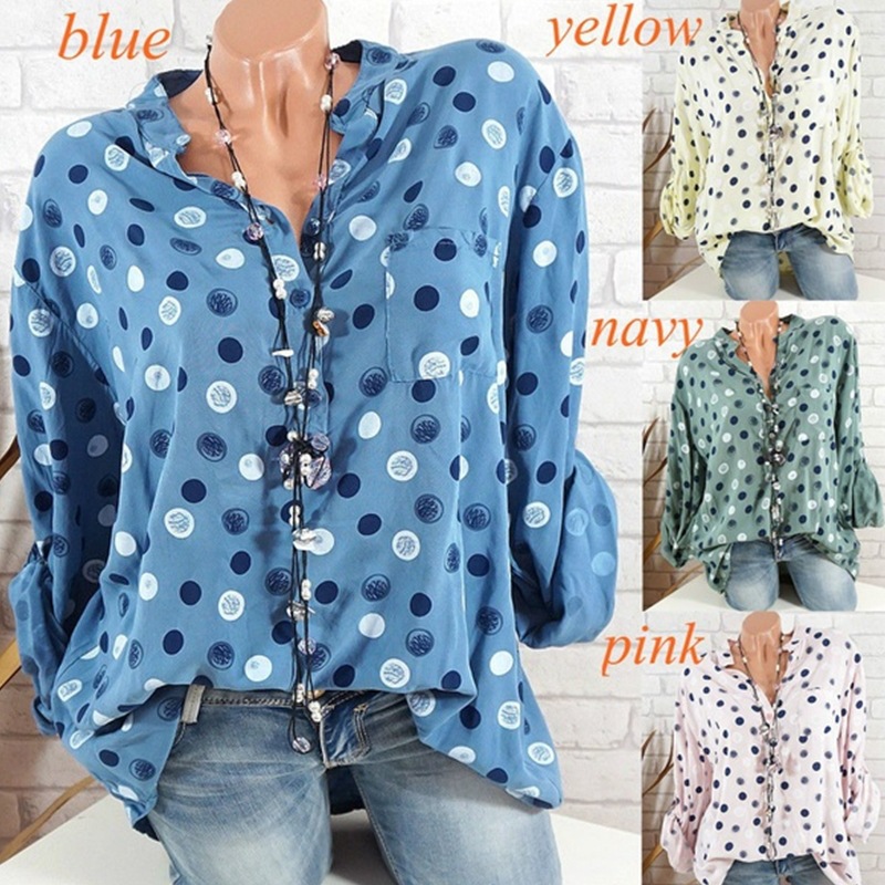 Women's Spring Clothing Europe And American Dotted Printed Long Sleeve Pullover Women's Shirt In Stock