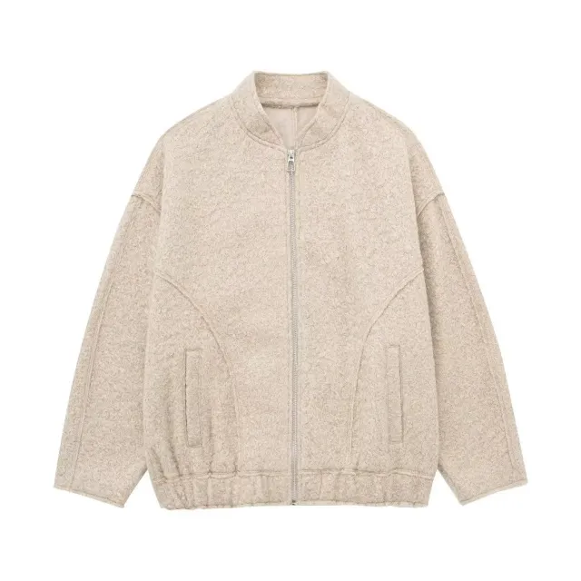 Autumn Minimalist Stand Collar Bead Leather Zip up Shirt Khaki Hh965264Yt - Shop at LoveMi