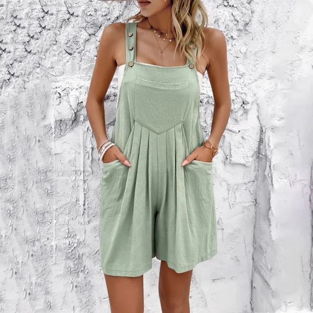 Women's Clothing Temperament Pure Color Suspender Shorts Pea Green - Shop at LoveMi