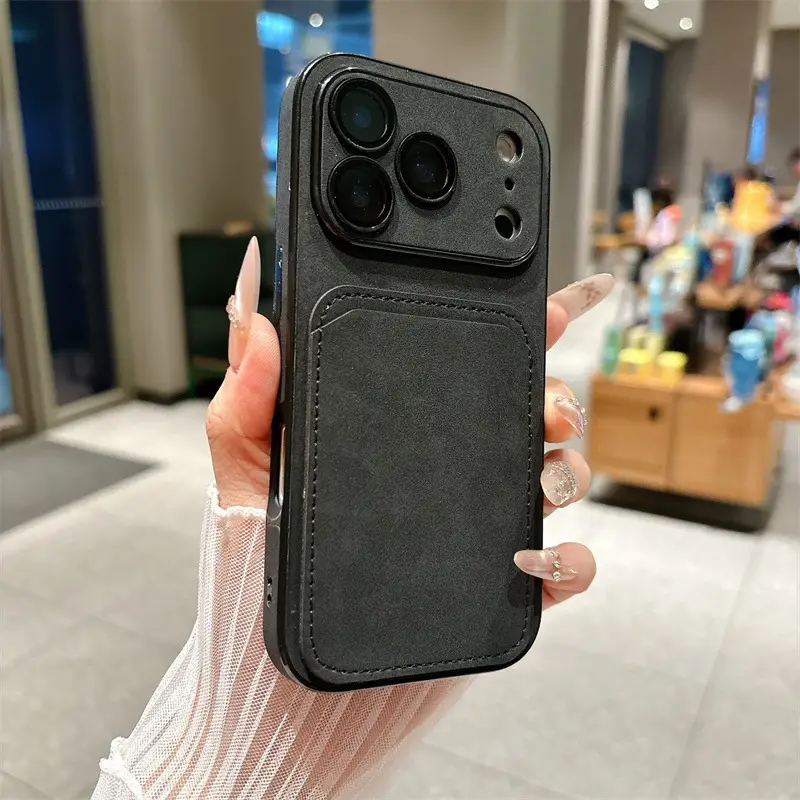 Solid-color Minimalist Card-slot Phone Case With Leather Cover