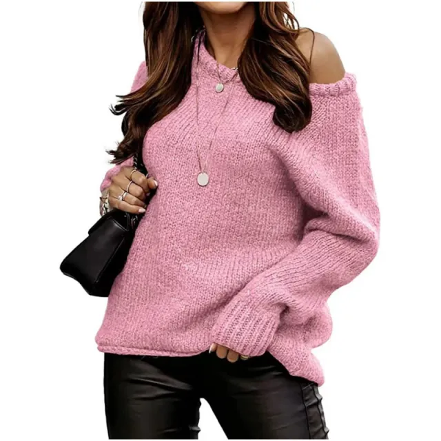 Strapless Round Neck Pullover Leisure Loose fitting Oversized Sweater Lotus Root Color - Shop at LoveMi