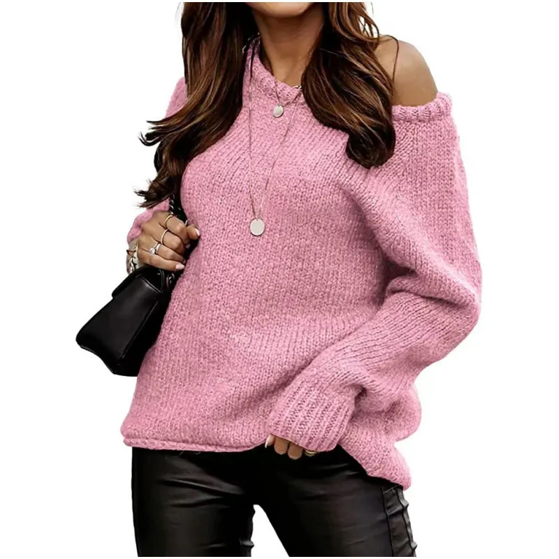 Strapless Round Neck Pullover Leisure Loose-fitting Oversized Sweater - Lotus Root Color