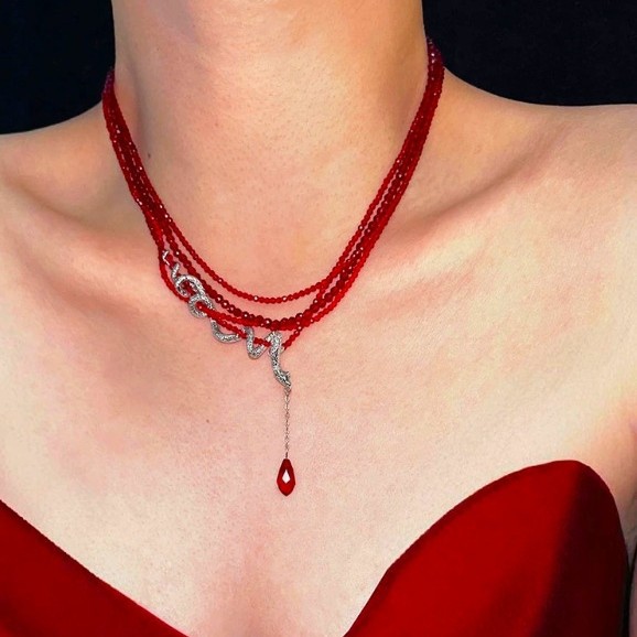 Snake-Style Beaded Necklace