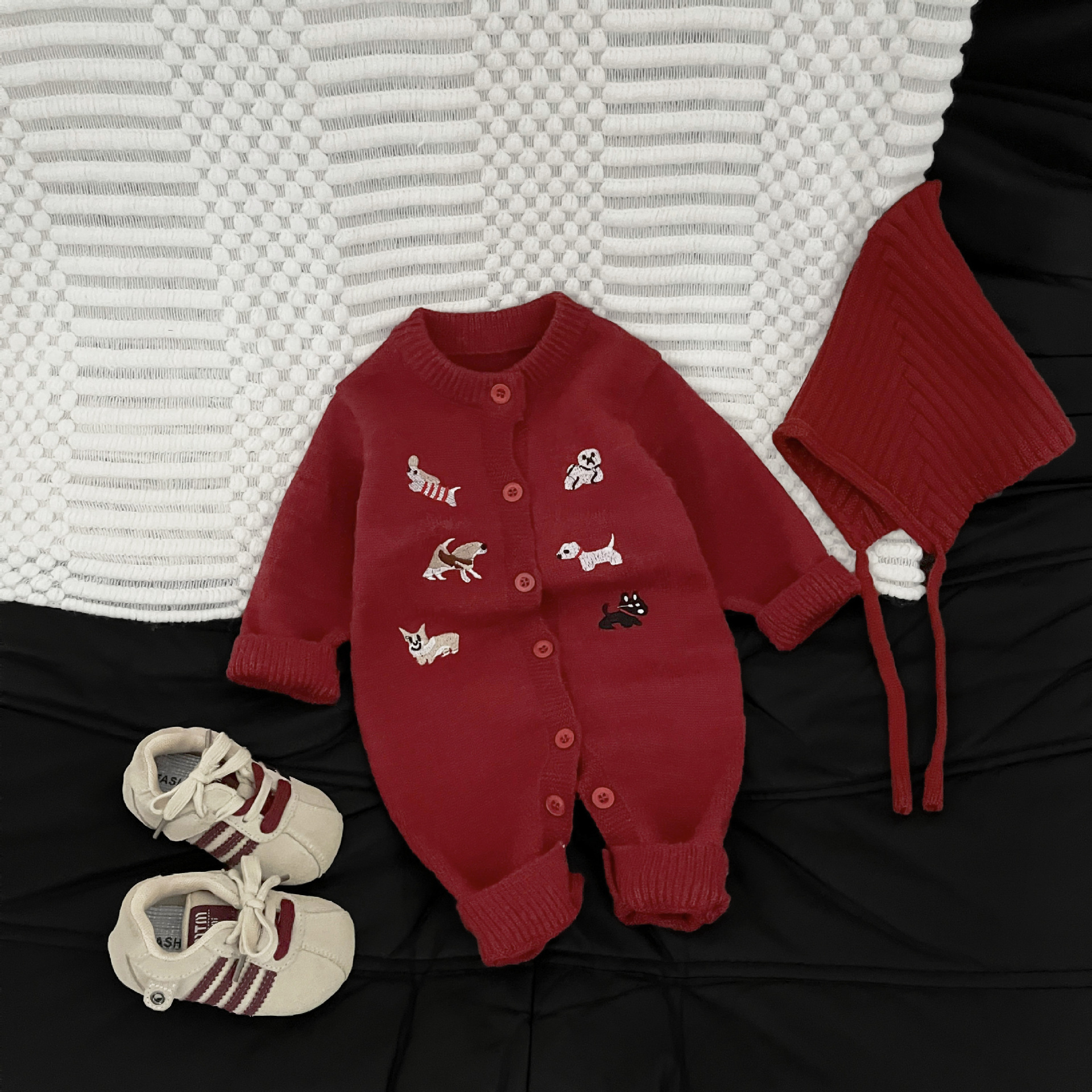 Embroidered Knitted Sweater Straight-leg Pants And A Romper