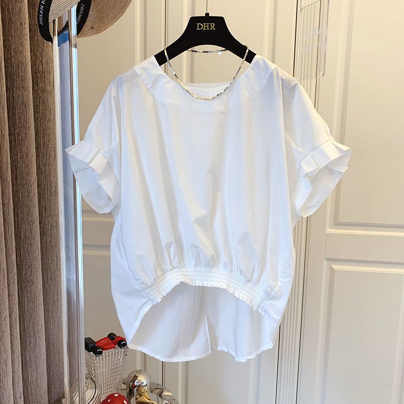 Niche Korean Style Loose Casual French Split Lace-up Short Sleeve Shirt