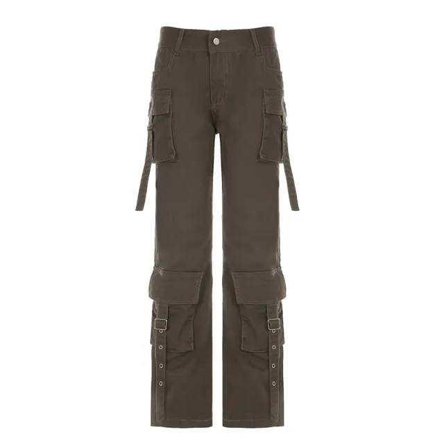 New American Style High Street Fashionable Multi pocket Denim Trousers Gray - Shop at LoveMi