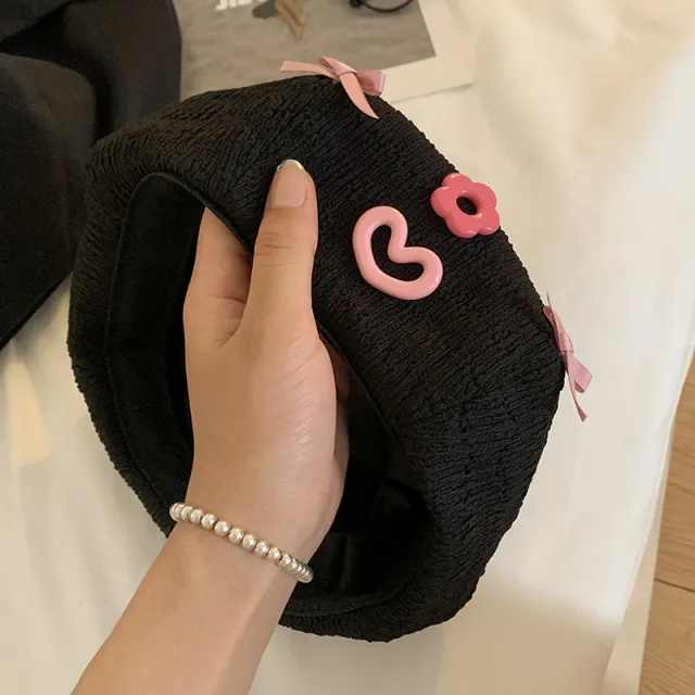 Beret Big Head Circumference Female Black Internet Celebrity All matching Black - Shop at LoveMi
