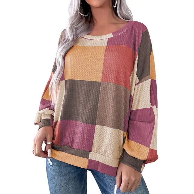 Women's Casual Versatile Color blocked Round Neck Sweatshirt Rose - Shop at LoveMi