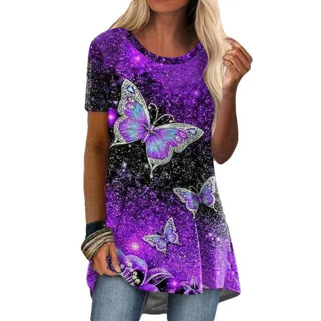 Crew Neck Casual Ethnic Style Vintage Print Short Sleeves T shirt T7 Vintage Butterfly M - Shop at LoveMi
