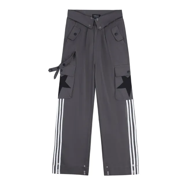 Women's Flanging Overalls Striped All matching Straight Loose Trousers Dark Gray - Shop at LoveMi