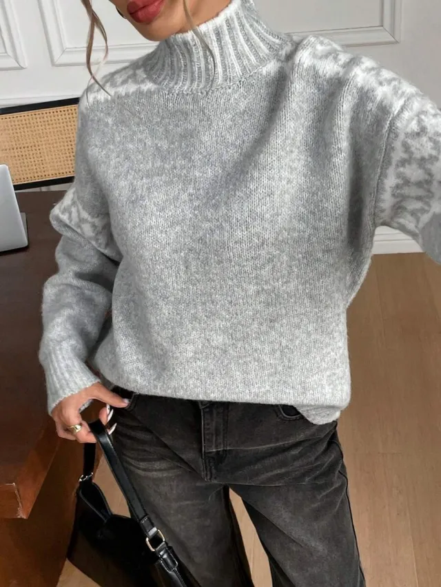Women's Casual All match Loose Sweater Sweater Gray - Shop at LoveMi