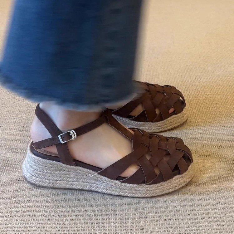 Woven Linen Wedge Sandals, picture 4 of 4