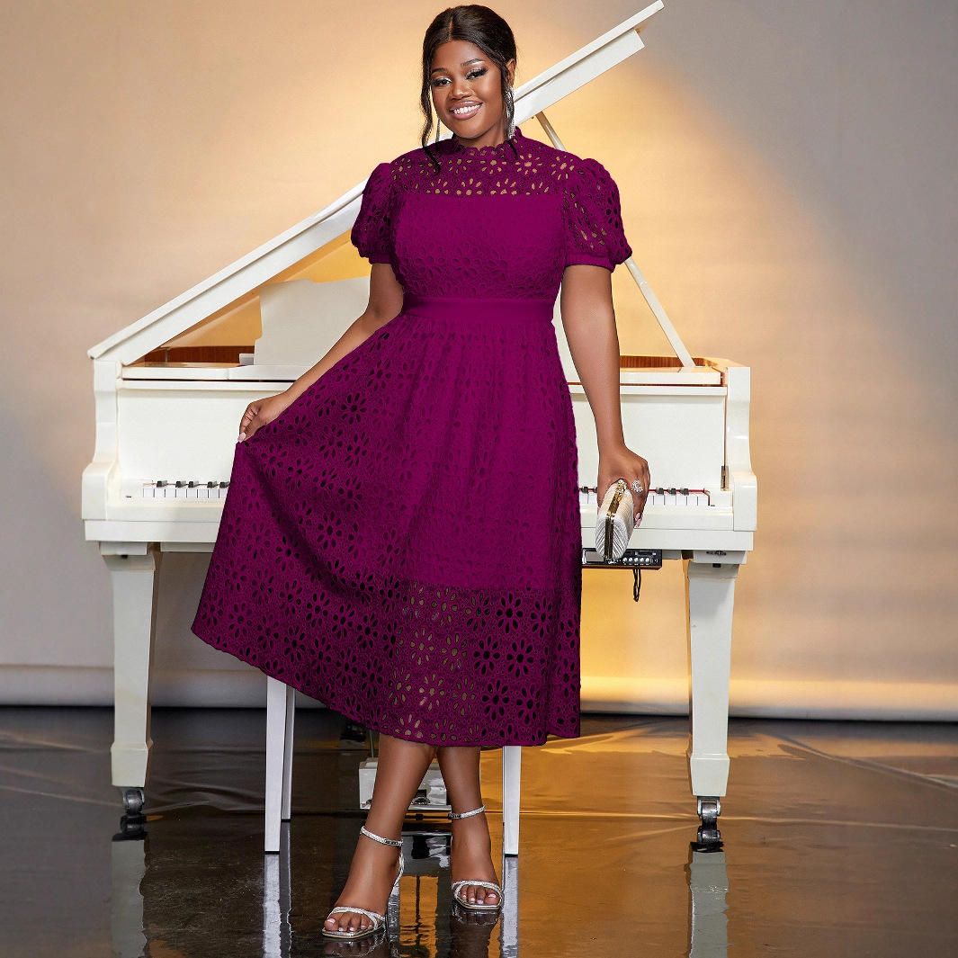 Puff Sleeve Lace Banquet Holiday Dress