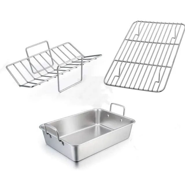 Stainless Steel Outdoor Square Large Capacity Barbecue Tray Three Sets - Shop at LoveMi