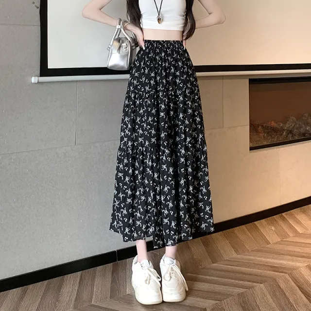 Slimming Gentle Floral Skirt A Line Skirt Black - Shop at LoveMi