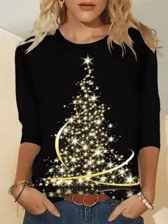 3d Digital Printing Christmas Women's Long-sleeved T-shirt Round Neck - Ad9-L - View 1