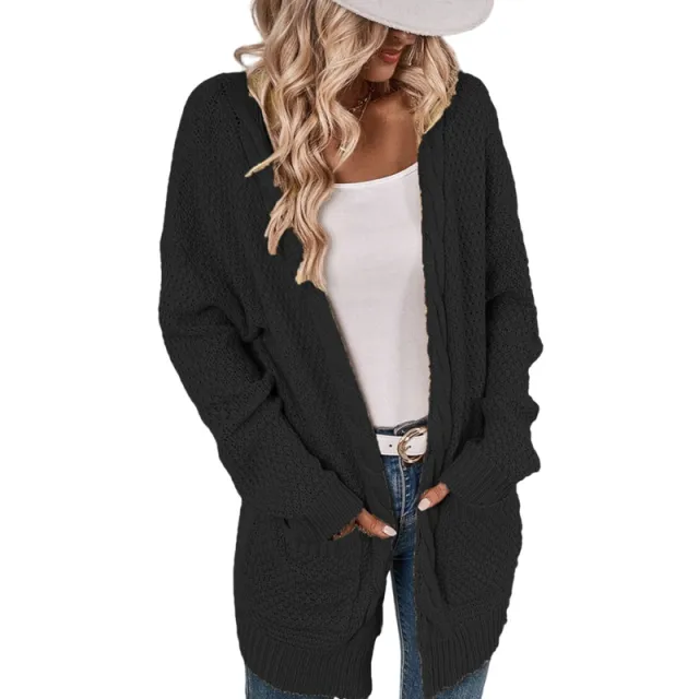 Loose Women's Twisted Rope Cardigan Coat Black - Shop at LoveMi