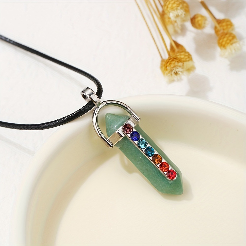 Colorful Rhinestone Alloy Double-headed Pointed Bullet Hexagon Prism Pendant Necklace
