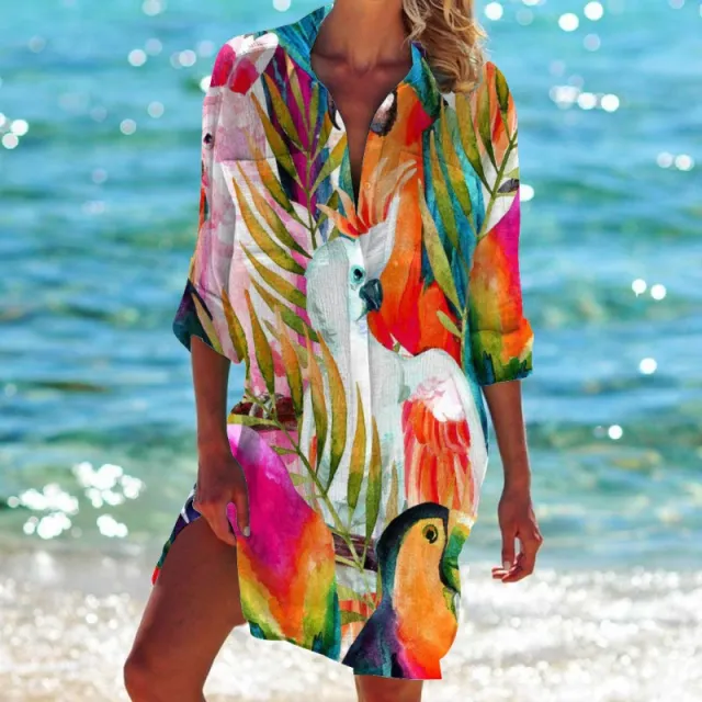 3D Casual Women's Clothing Bird and flower Painting Printed Beach Vacation Blouse Nt20 Ksx1518 2Xl - Shop at LoveMi
