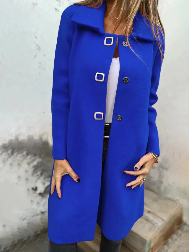 Women's Solid color Mid length Wool Coat With A Single breasted Design Blue - Shop at LoveMi