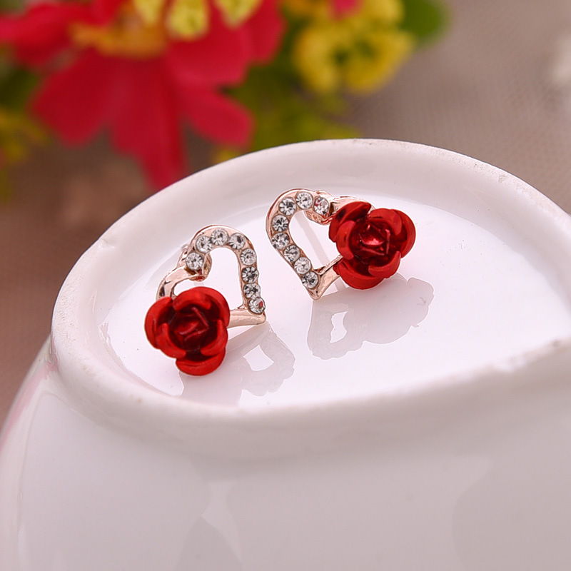 Peach Heart Rose Earrings Rose Heart Earrings