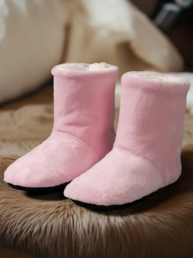 Thickened Fleece lined Warm Floor Boots Mid calf Pink - Shop at LoveMi