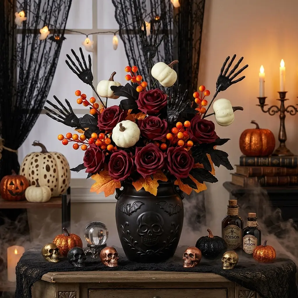 Halloween Decorations Black Spooky Pumpkin Stem Flower