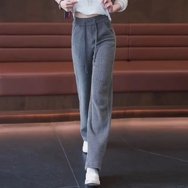 Women's Wide leg Pants Autumn And Winter New High Waist Drooping Straight Thickening Pants Gray Spring And Autumn - Shop at LoveMi