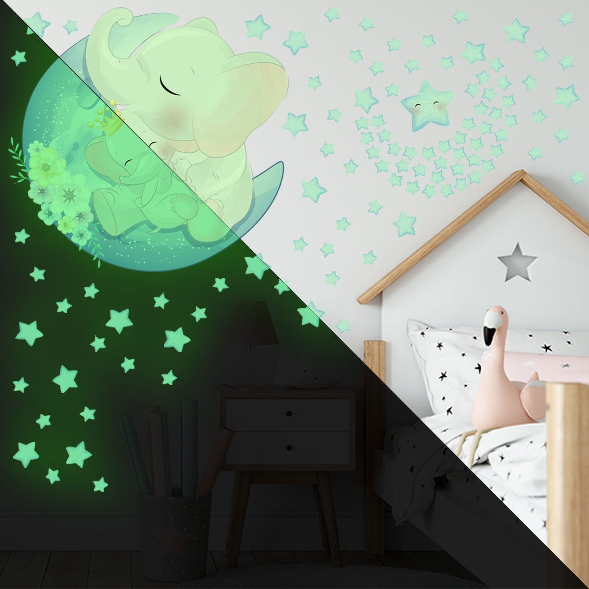 Title 6, Luminous Stars Cartoon Animal Living Room Bedro...