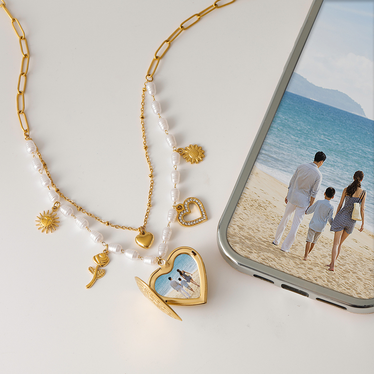 Stainless Steel Pearl SUNFLOWER Love Photo