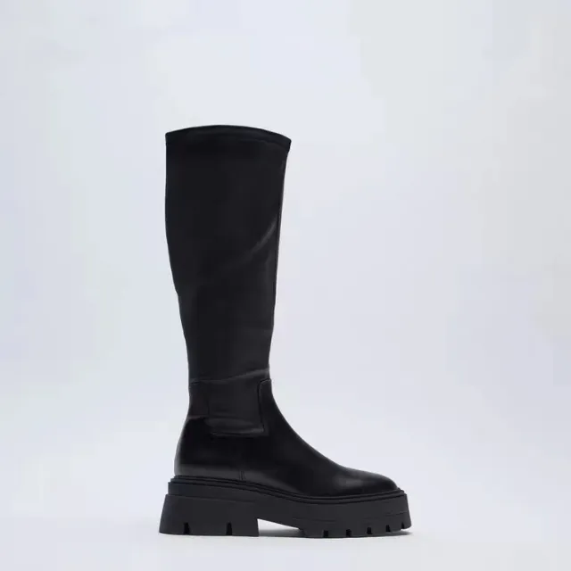 Autumn And Winter Horse Knight Boots High Leg Boot Thick Bottom Female Stretch Boots Black - Shop at LoveMi
