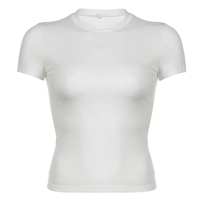 Minimalist Basic Pure Color Tight European And American Knitted Pullover Short Sleeve White - Shop at LoveMi
