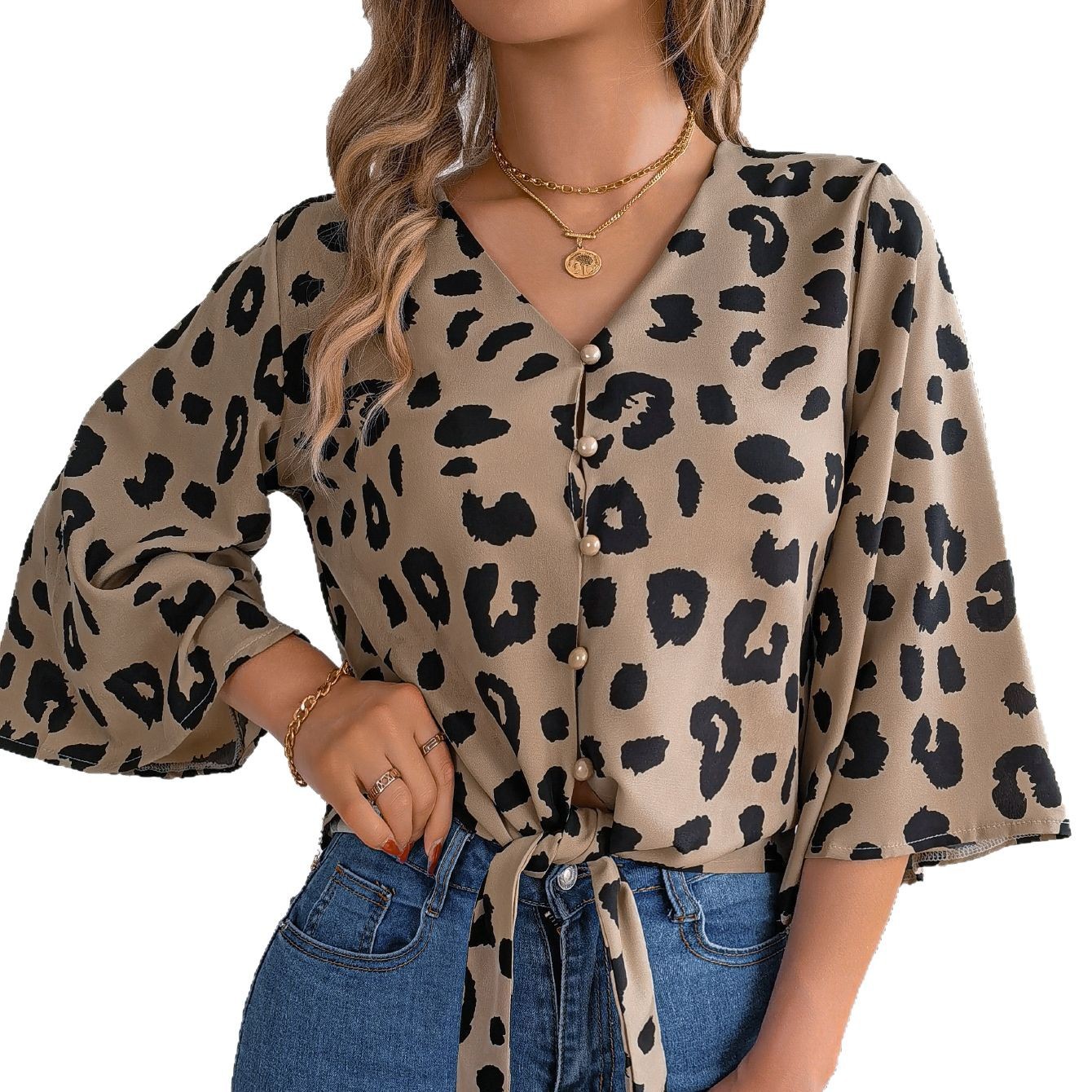 Womens Casual Fitted Blouse With Lace-up Details