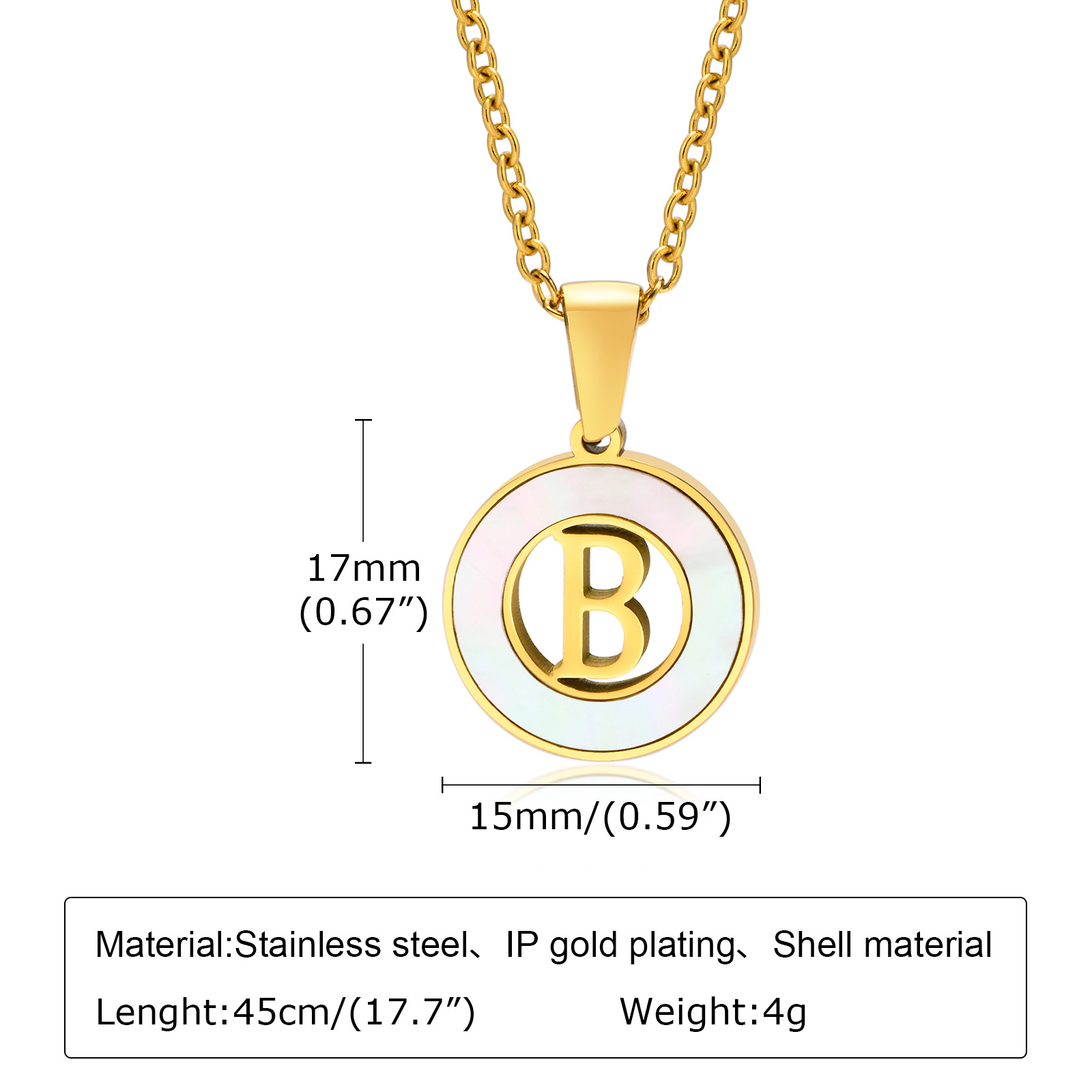 Stainless Steel Hollow 26 Letters Shell Necklace