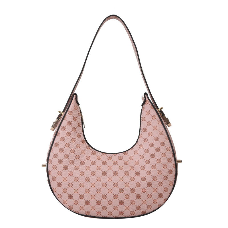 Casual Printed Western Style One Shoulder Crescent Underarm Bag Pink - Shop at LoveMi