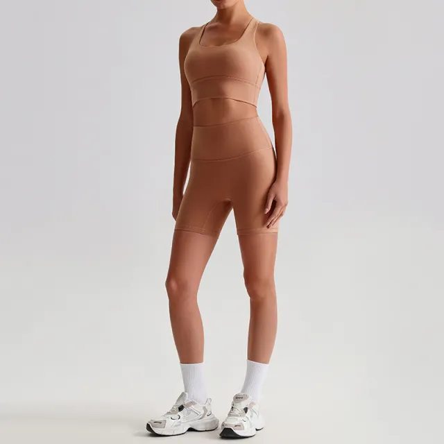 Fashion Sports Fitness Yoga Wear Suit Women 0197 Mocha Mousse Suit S - Shop at LoveMi