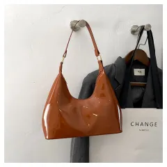 Women's Casual Patent Leather Fashionable Handbag - Brown - View 1