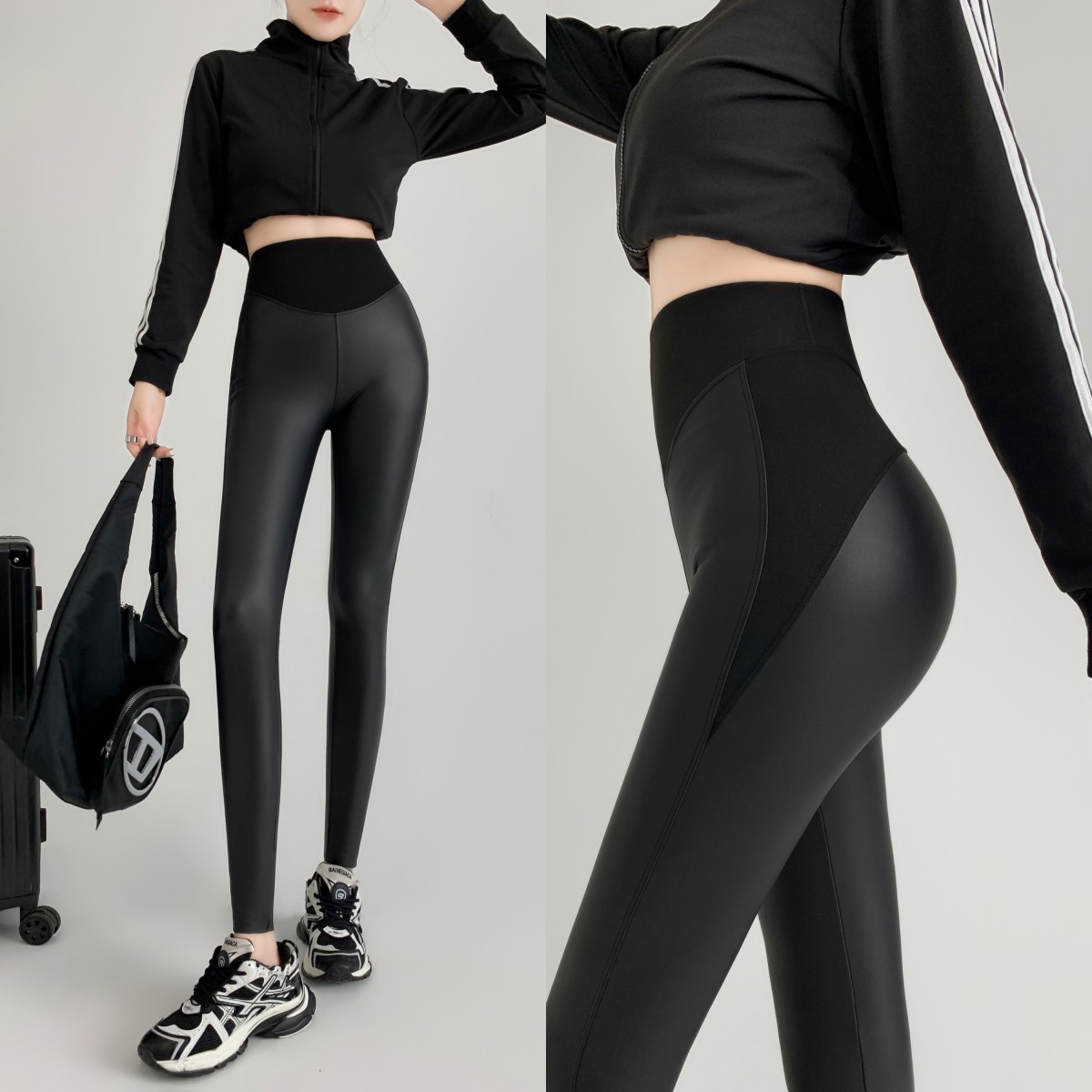 New Autumn And Winter Stretch Tight Leather Pants Pu Matte Thin Velvet Weight Loss Pants Leggings Black - Shop at LoveMi