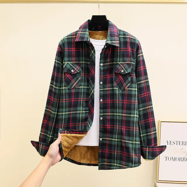 Fleece Lined Thickened Plus Size Plaid Shirt For Women W88981 L - Shop at LoveMi