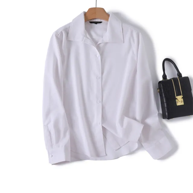 Solid Color High grade Old Money Style Long Linen Sleeves Shirt White - Shop at LoveMi