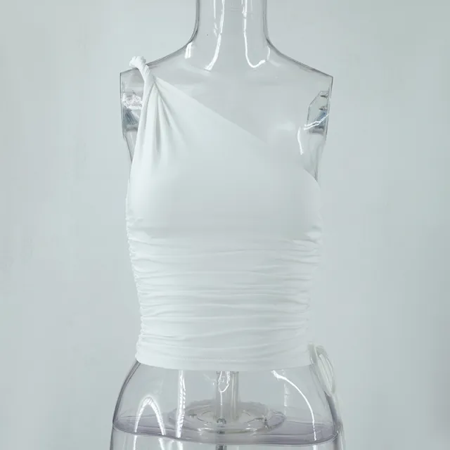 Slim Fit Off Shoulder Solid Color Tank Top White - Shop at LoveMi