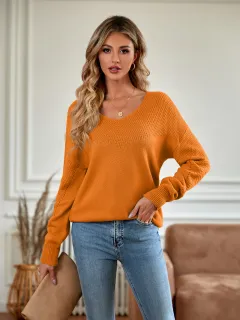 Solid Colour And V-neck Loose Trendy Women's Sweater - Orange - View 1