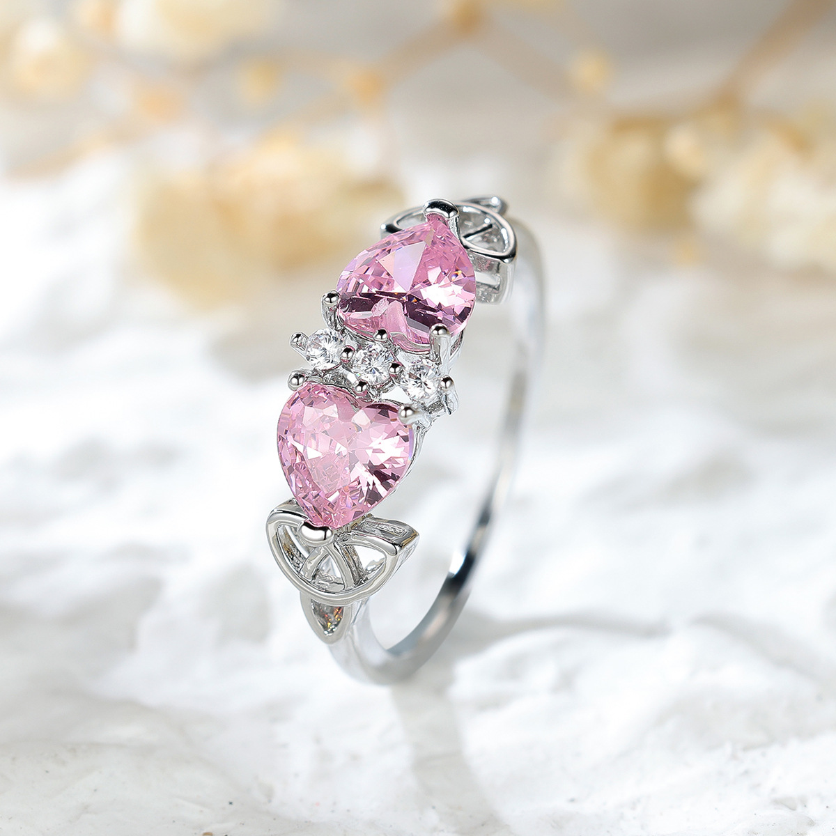 Heart-shaped Two Rhinestone Ring