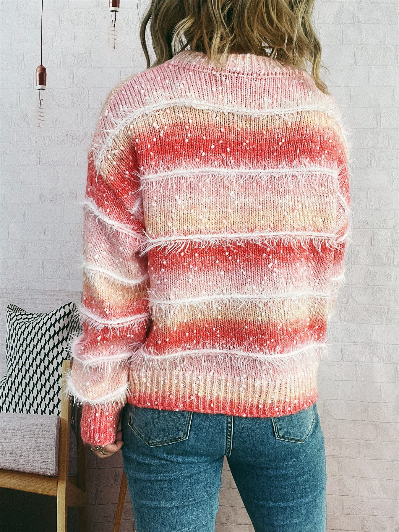 Striped Rainbow Pullover Gradient Cute Round Neck Sweater