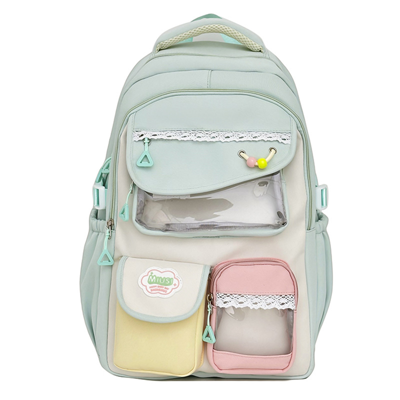 Junior High School Students Stylish Backpack With Large Capacity Green Single Bag