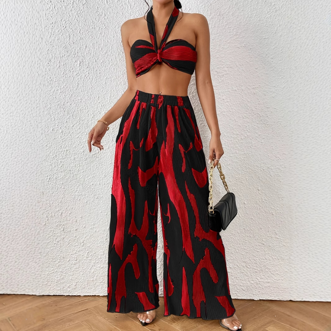 Halter Tube Top Flame Wide-leg Pants Suit - Image 4