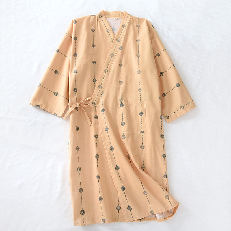 Women's Pure Cotton Kimono Nightgown Washed Cotton Thin Lace Up