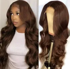 Front Lace Long Fiber Wig Light Gold Big Wave - Brown - View 1